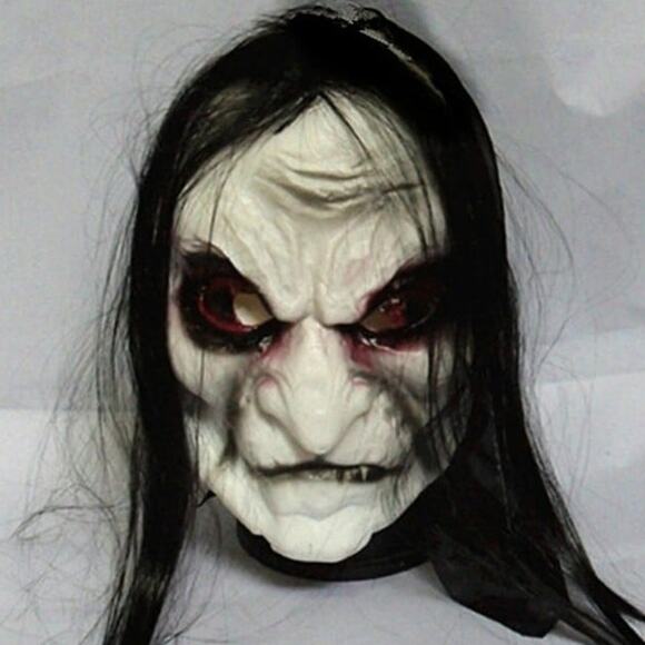Old Witch Mask Halloween Costume Cosplay Scary Spooky Monster Black Hair White